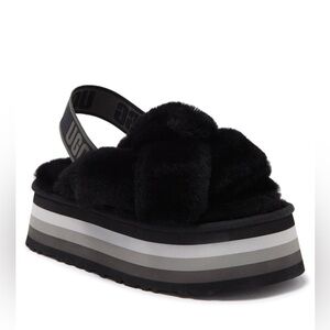 UGG Disco Knot Platform Sheepskin Fur Slide Sandals, Women’s Size 8